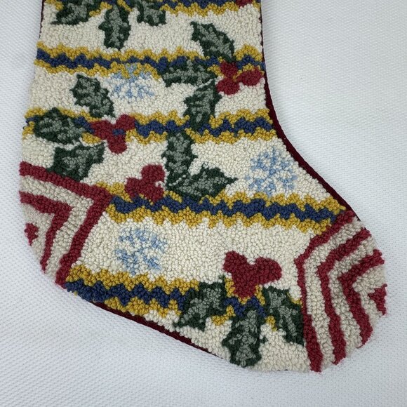 Vintage Christmas Stocking Wool Tapestry Holiday Design Cotton Velvet Back 19" - Picture 3 of 8